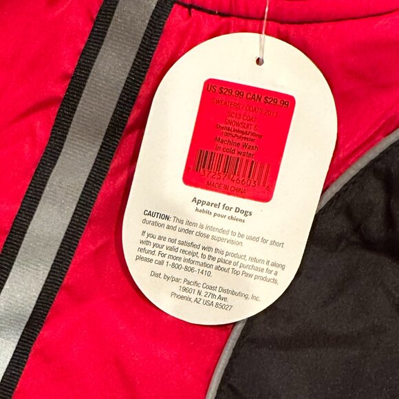 Top Paw Red & Black Fleece-Lined Dog Snowsuit Coat Size Small - Picture 7 of 9